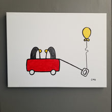 Load image into Gallery viewer, best friends | BFF penguins red wagon | 12x16