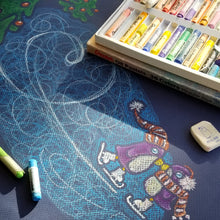 Load image into Gallery viewer, first kiss | skating penguins | oil pastel illustration