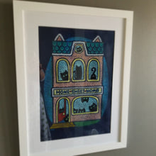 Load image into Gallery viewer, home sweet home | cat house | oil pastel illustration