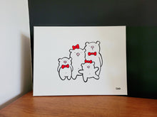 Load image into Gallery viewer, 4 cute bears with red bow ties and ribbons
