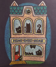 Load image into Gallery viewer, home sweet home | cat house | oil pastel illustration
