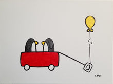 Load image into Gallery viewer, best friends | BFF penguins red wagon | 12x16