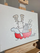 Load image into Gallery viewer, snowing Canadian canoe | red canoe | 18x24
