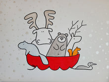 Load image into Gallery viewer, snowing Canadian canoe | red canoe | 18x24
