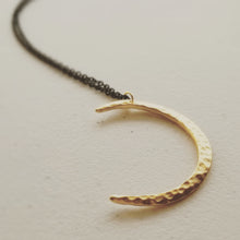 Load image into Gallery viewer, Crescent Moon Necklace Pendant on midnight black chain
