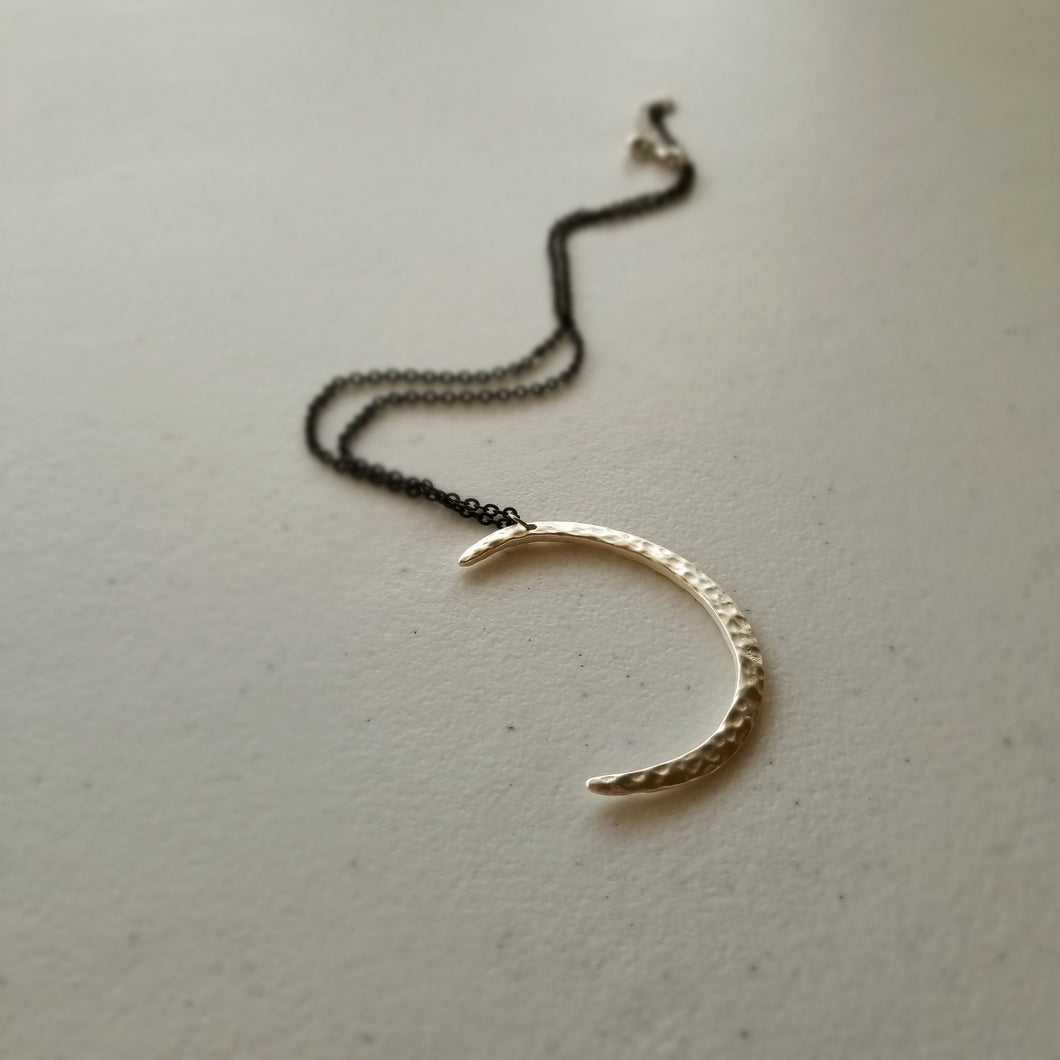 Crescent Moon Necklace Pendant on midnight black chain
