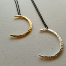 Load image into Gallery viewer, Crescent Moon Necklace Pendant on midnight black chain

