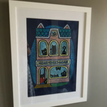 Load image into Gallery viewer, home sweet home | cat house | oil pastel illustration
