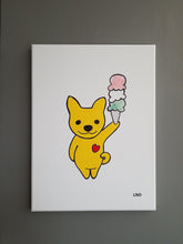 Load image into Gallery viewer, golden yellow jindo dog with heart holding ice cream cone 
