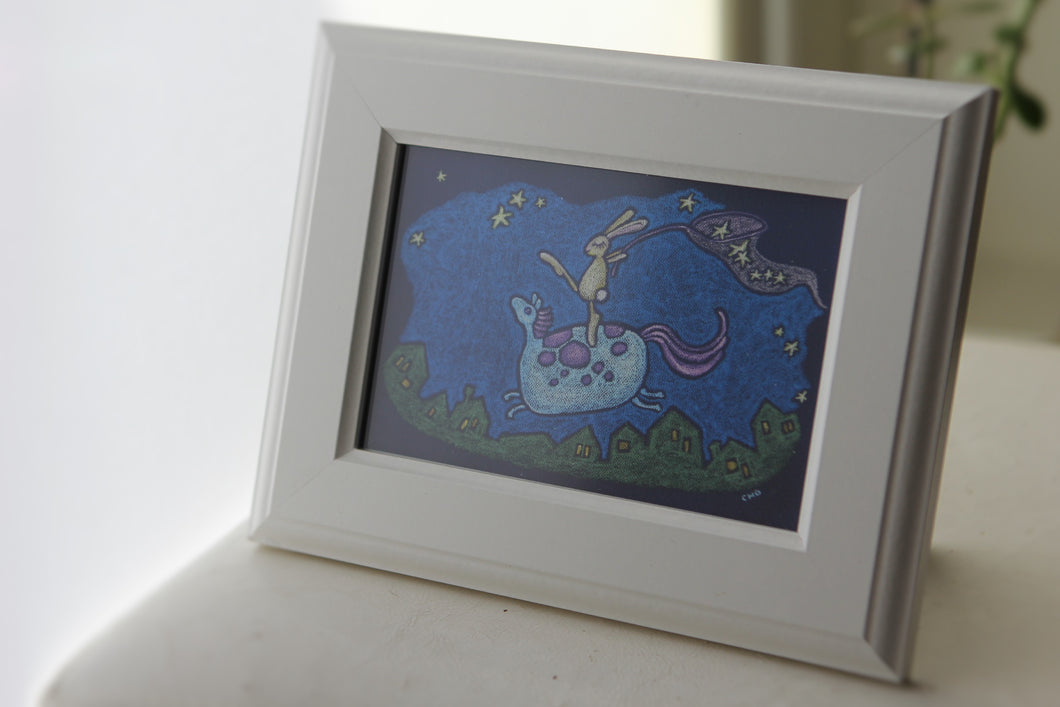 catching dreams | flying horse & bunny | canvas print | framed 4x6 print