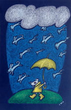 Load image into Gallery viewer, raining cats &amp; dogs | raincoats rainboots umbrellas springtime | canvas print | framed 4x6 print

