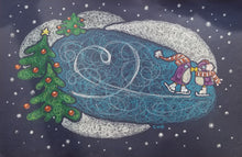 Load image into Gallery viewer, first kiss | skating penguins | oil pastel illustration
